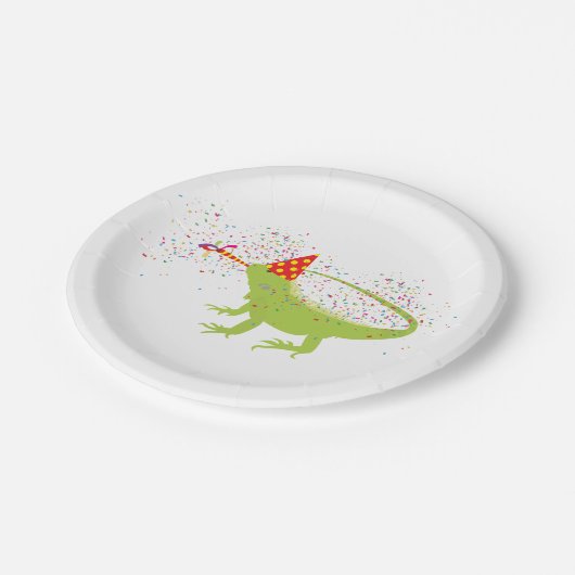 動物と提携するイグアナトカゲのパーティー ペーパープレート (アングル)