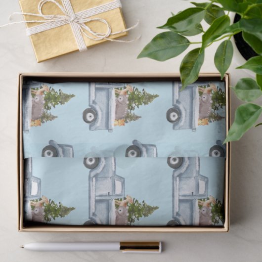 動物と松の木を持つクリスマストラック 薄葉紙 (ギフト)