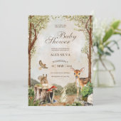 動物と茶緑色の水彩 赤ちゃんのお披露目パーティー 招待状 (スタンド正面)