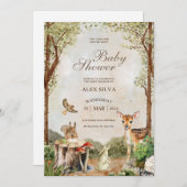 動物と茶色の緑の水色の赤ちゃんシャワー 招待状 (正面/裏面)
