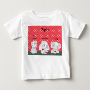 動物と赤の少年のための三つ子Tシャツ ベビーTシャツ