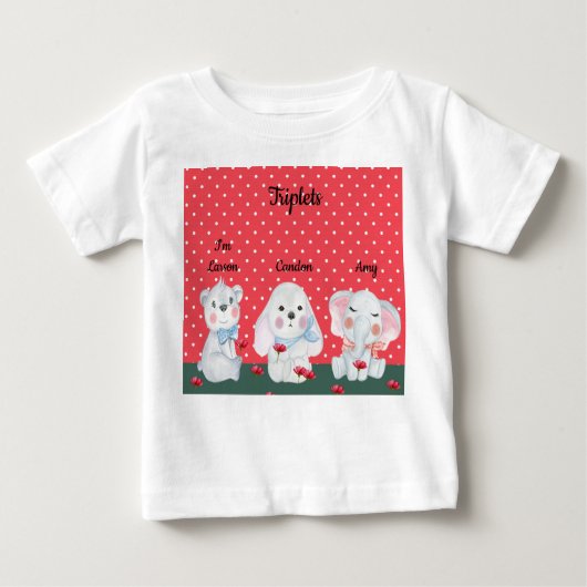 動物と赤の少年のための三つ子Tシャツ ベビーTシャツ (正面)
