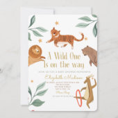 動物と野生の人が赤ちゃんのシャワーを途中で 招待状 (正面)