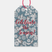 動物と雪の結晶おもしろいブルーウィンタークリスマス ギフトタグ (正面)