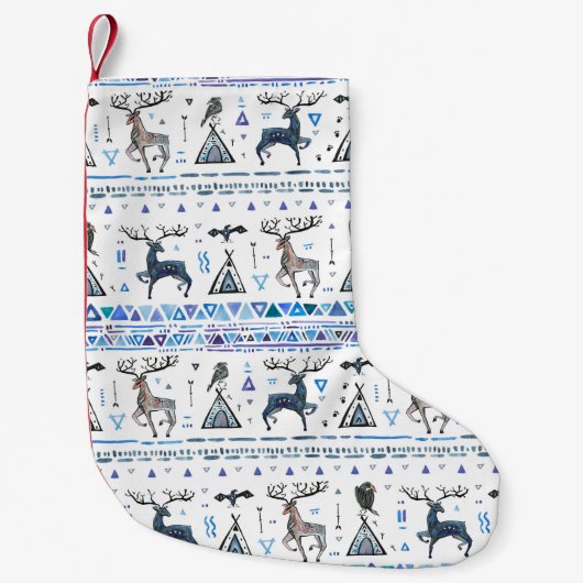 動物とdrを伴う部族民族のシームレスなパターン スモールクリスマスストッキング (正面)