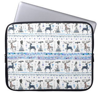動物とdrを伴う部族民族のシームレスなパターン ラップトップスリーブ