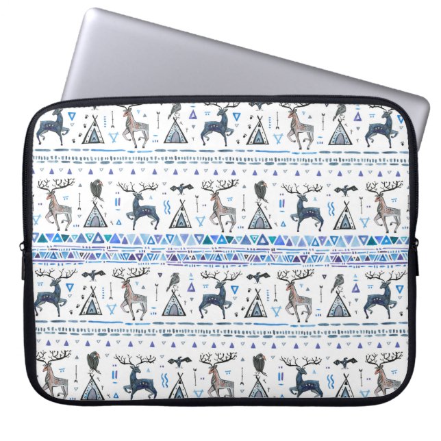 動物とdrを伴う部族民族のシームレスなパターン ラップトップスリーブ (正面)