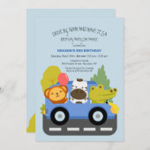 動物によるドライブ誕生日パーティーパレード 招待状 (正面/裏面)