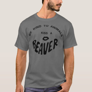 動物に優しくビーバーをキスする Tシャツ