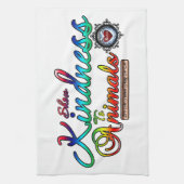 動物に優しさを示すレインボータイポグラフィ キッチンタオル (縦)