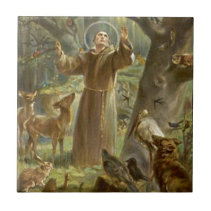 動物に説教するAssisiのSt Francis タイル