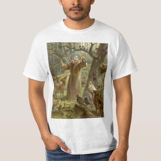 動物に説教するAssisiのSt Francis Tシャツ (正面)