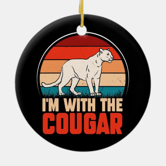 動物のおもしろいグラフィック私はクーガーと一緒にいる セラミックオーナメント (裏面)