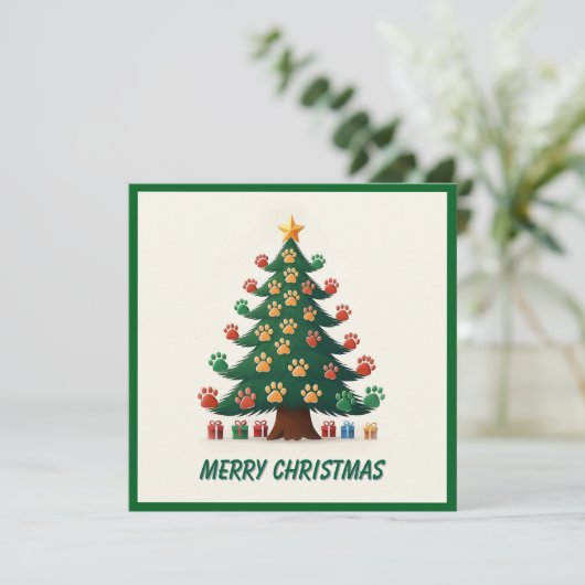 動物のおもしろい足の緑のクリモダンスマスツリー シーズンカード (スタンド正面)