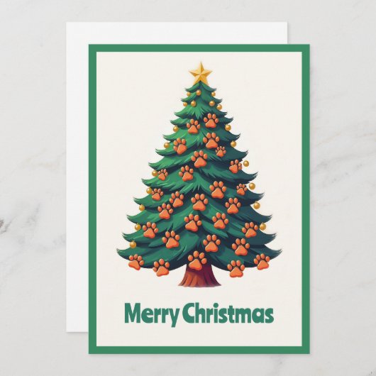 動物のおもしろい足の緑のクリモダンスマスツリー シーズンカード (正面/裏面)