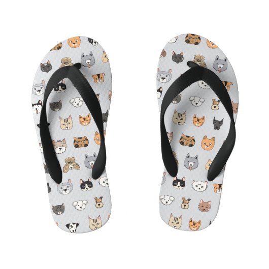 動物のおもしろい：猫の犬ドードルミックス キッズビーチサンダル (フットベッド)