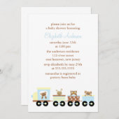 動物のおもちゃの列車のベビーシャワー 招待状 (正面/裏面)