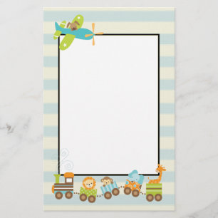 動物のおもちゃ列車とドギー飛行機搭載ストライプ 便箋