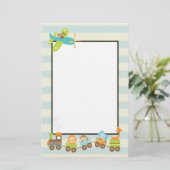 動物のおもちゃ列車とドギー飛行機搭載ストライプ 便箋 (スタンド正面)