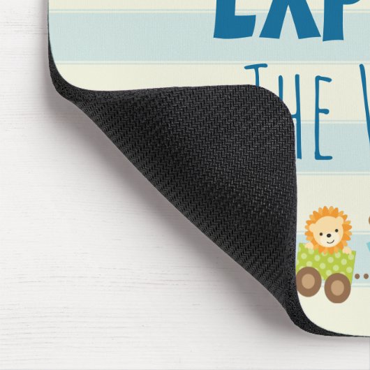 動物のおもちゃ列車と上のストライプ飛行機 マウスパッド (コーナー)