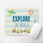動物のおもちゃ列車と上のストライプ飛行機 マウスパッド (マウス)