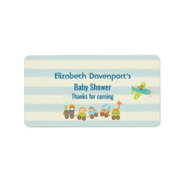 動物のおもちゃ列車と上のストライプ飛行機 ラベル