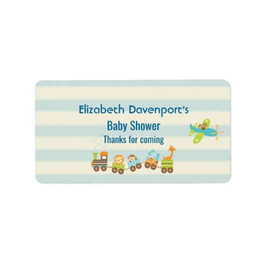 動物のおもちゃ列車と上のストライプ飛行機 ラベル (正面)