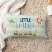 動物のおもちゃ列車と上のストライプ飛行機 ランバークッション (ブランケット)