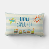 動物のおもちゃ列車と上のストライプ飛行機 ランバークッション (裏面)