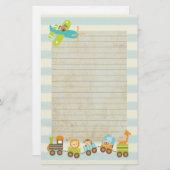 動物のおもちゃ列車と上のストライプ飛行機 便箋 (正面/裏面)