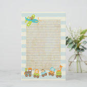 動物のおもちゃ列車と上のストライプ飛行機 便箋 (スタンド正面)