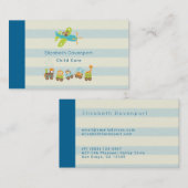 動物のおもちゃ列車と上のストライプ飛行機 名刺 (正面/裏面)