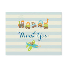 動物のおもちゃ列車と飛行機にストライプ感謝