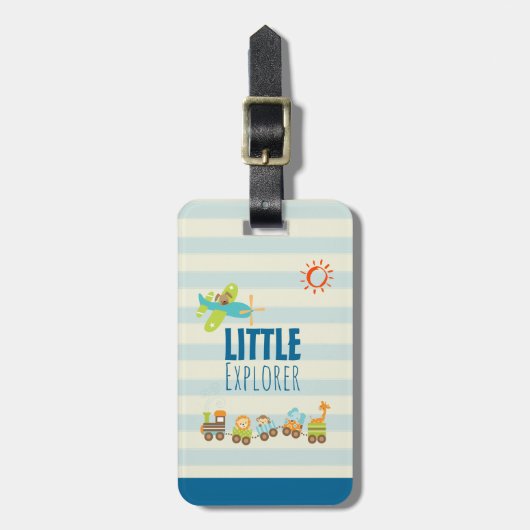 動物のおもちゃ列車と飛行機のリトルエクスプローラー ラゲッジタグ (正面縦)