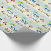 動物のおもちゃ列車の車と上のストライプ飛行機 ラッピングペーパー (角)