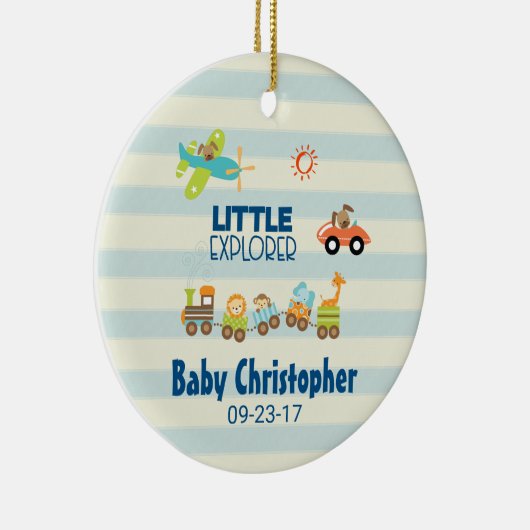 動物のおもちゃ列車の車と飛行機リトルエクスプローラー セラミックオーナメント (右)