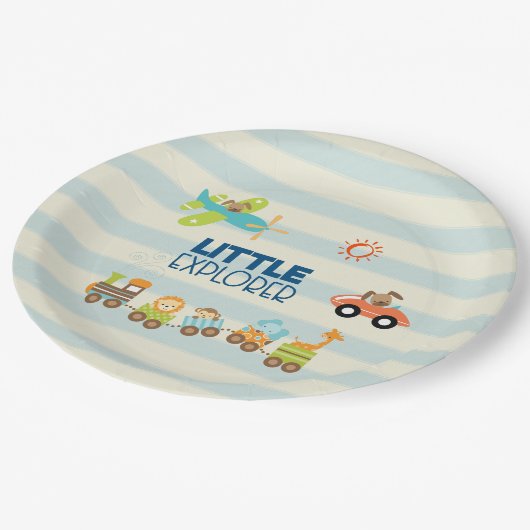 動物のおもちゃ列車の車と飛行機リトルエクスプローラー ペーパープレート (アングル)