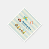 動物のおもちゃ列車、車と飛行機のオンストライプ スタンダードカクテルナプキン (角)