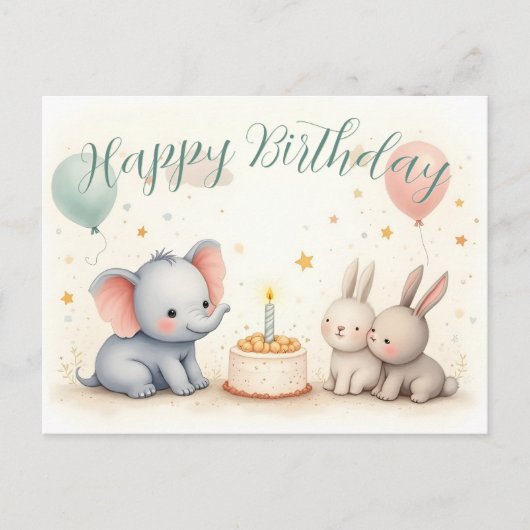 動物のお友達とかわいいお誕生日おめでとう シーズンポストカード (正面)