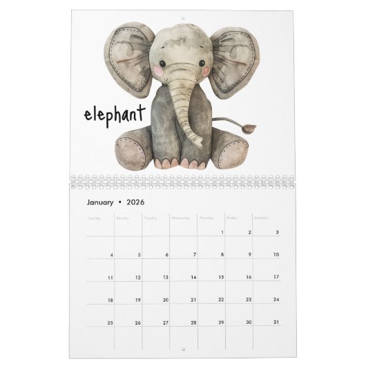 動物のお友達のための子供たち,水彩 カレンダー (1月 2026)