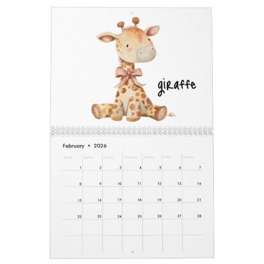 動物のお友達のための子供たち，水彩 カレンダー (2月 2026)