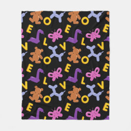 動物のお洒落風船とラブレター フリースブランケット