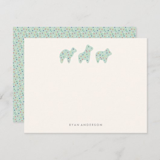 動物のお菓子パレード 子供の文房具 - ミント ノートカード (正面/裏面)