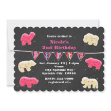 動物のお菓子 バースデーパーティーのスパンコール招待状