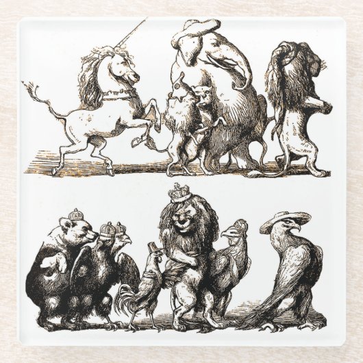 動物のかわいいアートユニコーン象ライオン動物園 ガラスコースター (正面)