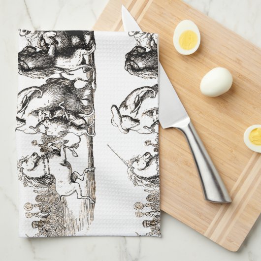 動物のかわいいアートユニコーン象ライオン動物園 キッチンタオル (四つ折り)