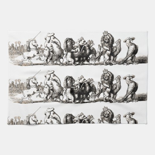 動物のかわいいアートユニコーン象ライオン動物園 キッチンタオル (横)