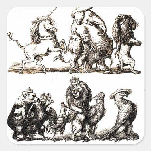 動物のかわいいアートユニコーン象ライオン動物園 スクエアシール (正面)