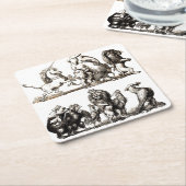 動物のかわいいアートユニコーン象ライオン動物園 スクエアペーパーコースター (アングル)