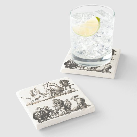 動物のかわいいアートユニコーン象ライオン動物園 ストーンコースター (横)